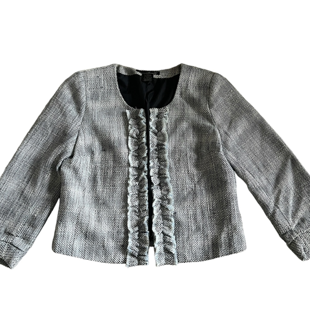 Willi Smith Textured Tweed Blazer Ruffle Front Classic Workwear Casual Career